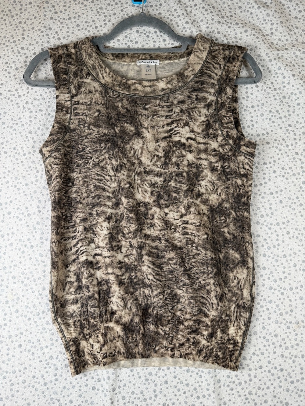 Oscar de la Renta Made in Italy Brown Marble-Print Sleeveless Top Medium